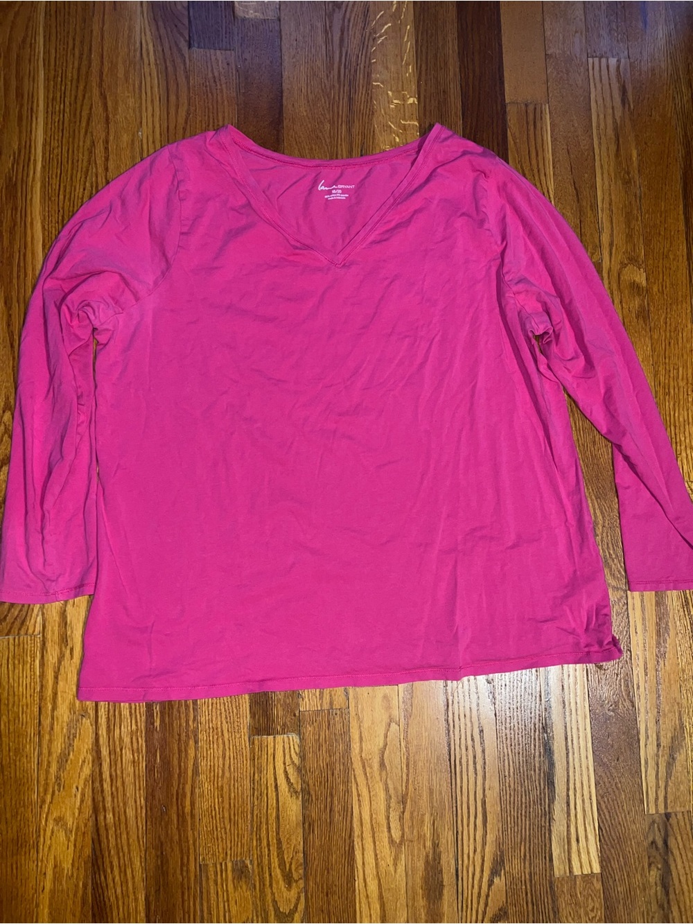 Lane Bryant V-Neck Long Sleeve Top in Bright Pink